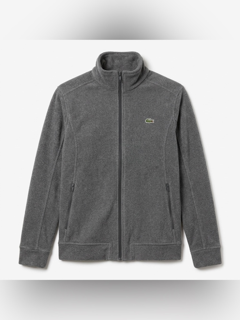 Lacoste Men’s Full Zip Fleece Jacket Gray FR Size 5 (US Large) Zip Pockets EUC